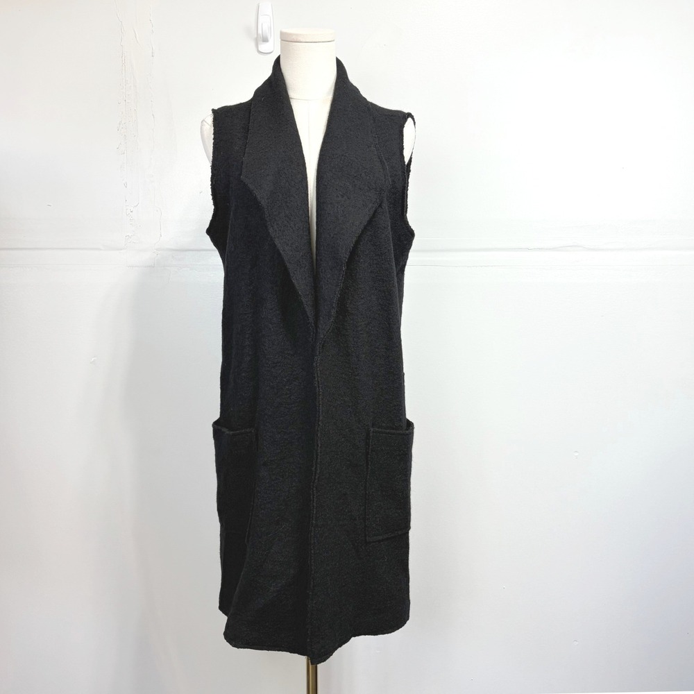 Minimalist Tahari Womens Black Wool Blend Longline Open Front Vest Jacket Size M